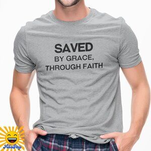 SAVED BY GRACE THROUGH FAITH Graphic Tee Gray T-Shirt
